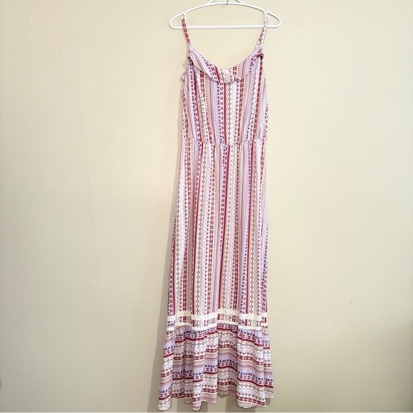 Reitmans Spaghetti Strap Maxi Sundress Cream Red & Purple Aztec Pattern - Picture 1 of 11